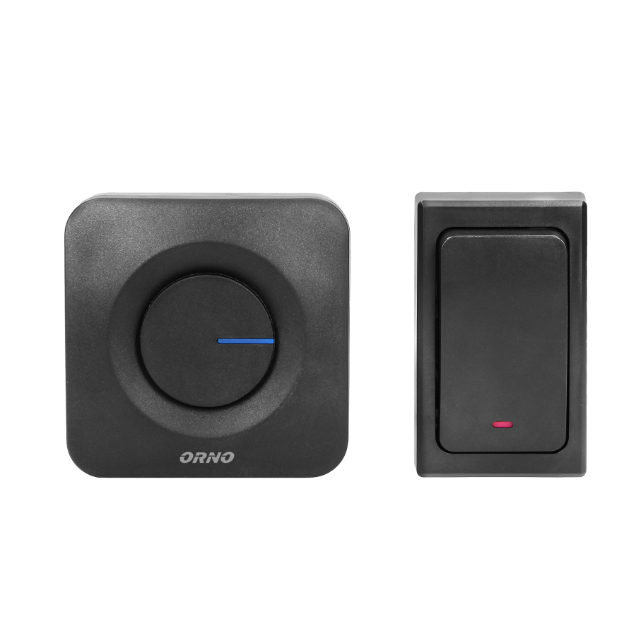 ONDO 2 AC, set of 2 wireless mains-powered doorbells with battery-free button, learning system, 36 sounds, 200m, black